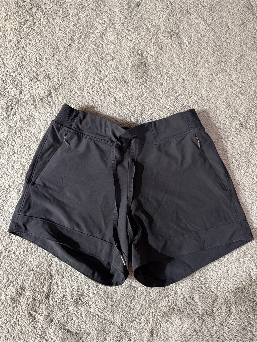 Women's Black Athletic Drawstring Shorts with Zip Pockets